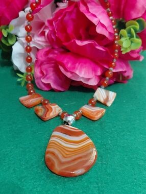 Handcrafted Orange Agate Beaded Pendant Necklace